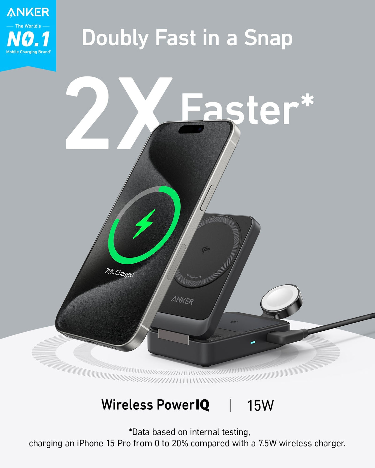 Anker MagGo Wireless Charging Station (Foldable 3-in-1) - Nine Volt